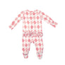 Pink Argyle Ruffle Back Zipper Footie