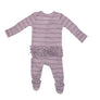 Lilac Rib Stripe Ruffle Back Zipper Footie