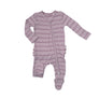 Lilac Rib Stripe Ruffle Back Zipper Footie