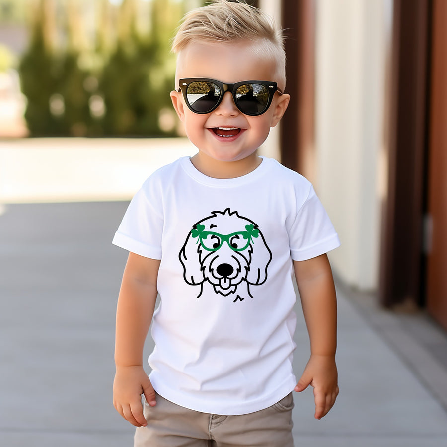 Kids Pup Shamrock Glasses T-Shirt (toddler and youth sz)
