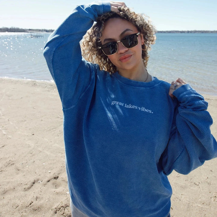 Great Lakes Vibes Royal Blue Corded Crew