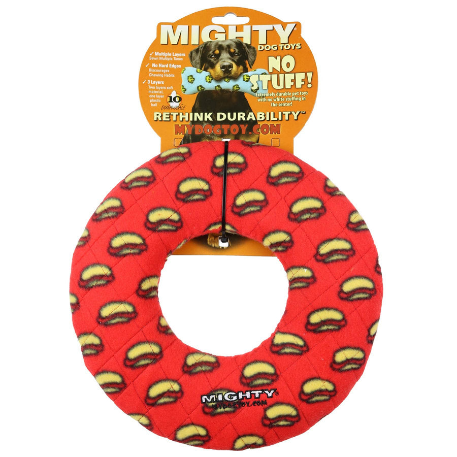 Mighty Ring - Red, Durable, Squeaky Dog Toy, No Stuffing