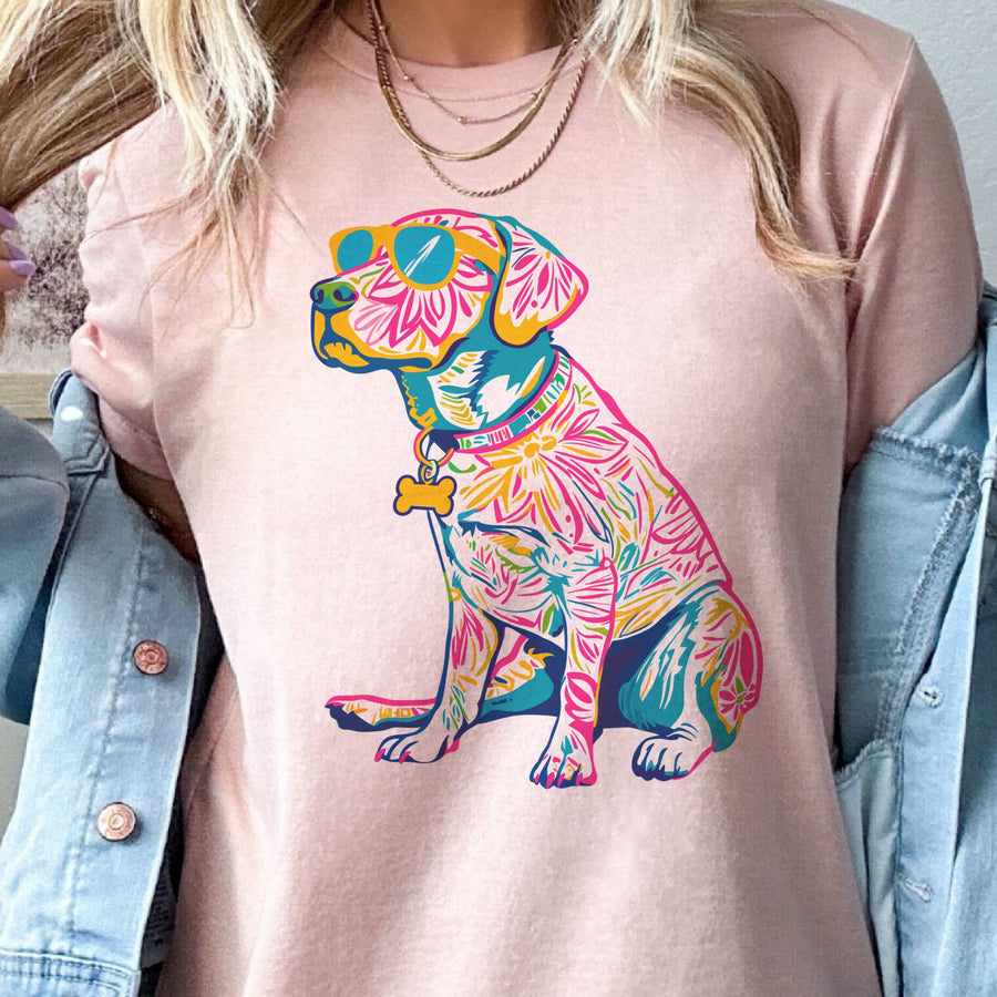 Dog Lovers Preppy Lily Pet Sunglasses Summer Lab Graphic Tee