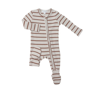 Argan Oil and White Sand French Stripe Zipper Footie