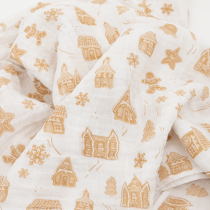 Cotton Muslin Swaddle Blanket - Gingerbread Village