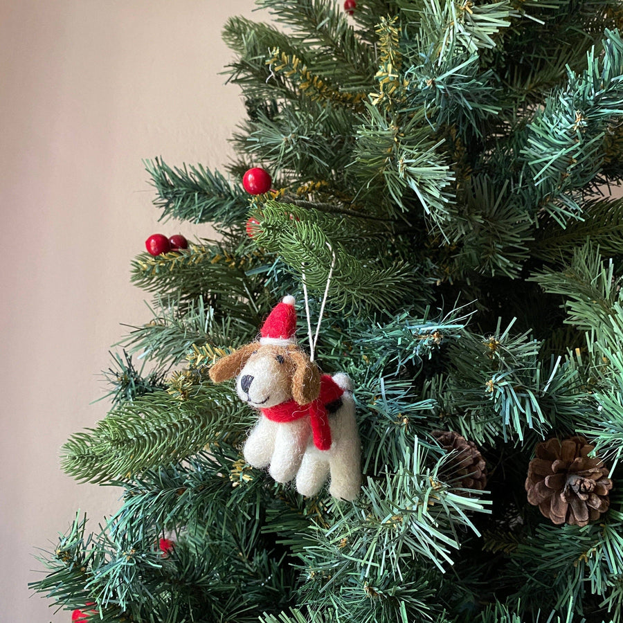 Felt Jack Russell Dog with Christmas Hat Ornament