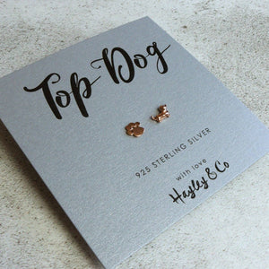 Sausage Dog and Paw Print Rose Gold or Silver Earrings