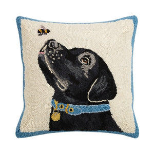 Black Labrador Dog With Bee Hook Pillow - Mary Lake Thompson