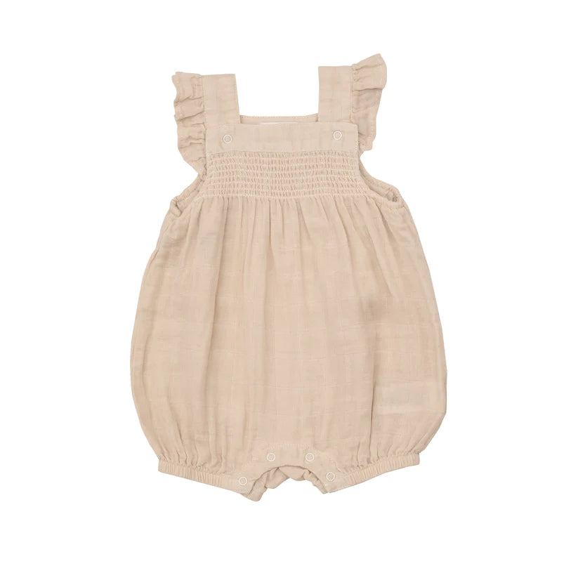 Smocked Overall Shortie, Soft Linen