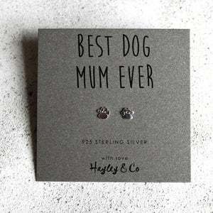 Sterling Silver Earrings Paw Print 'Best Dog Mum'