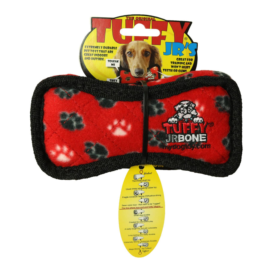 Tuffy Jr Bone 2 - Red Paw, Durable, Tough, Squeaky Dog Toy