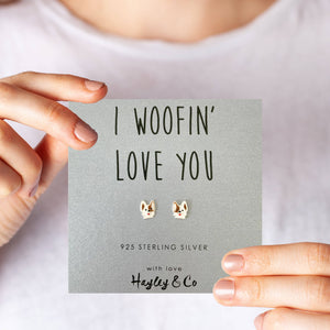 Cute Little Dog Sterling Silver Stud Earrings