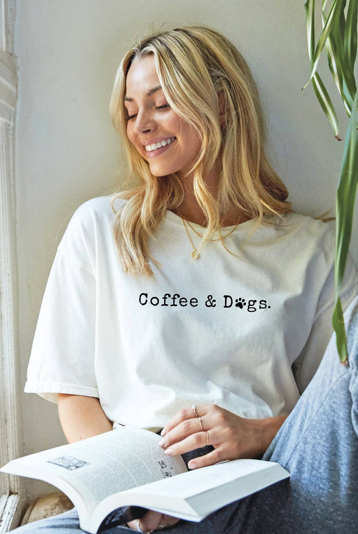 COFFEE AND DOGS Mineral Washed Graphic Top