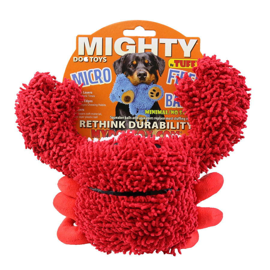 Mighty Microfiber Ball Med Crab Red, Squeaky Dog Toy