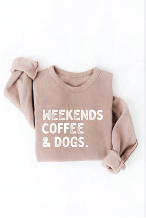 WEEKENDS COFFEE AND DOGS Graphic Sweatshirt: TAN