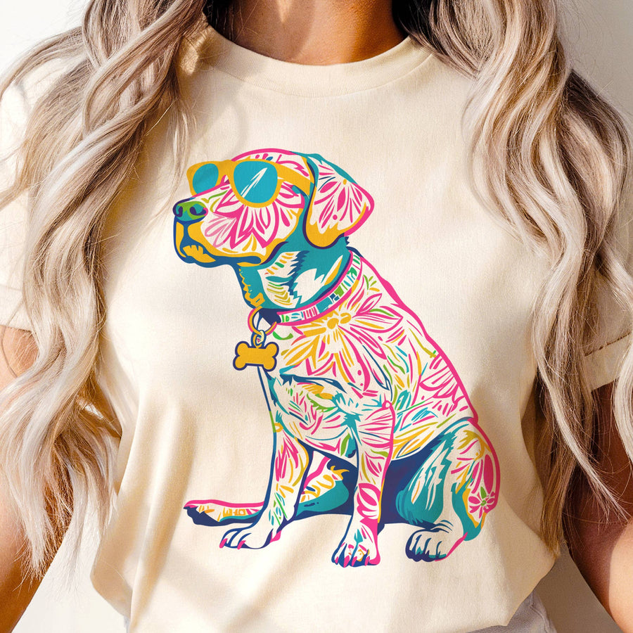 Dog Lovers Preppy Lily Pet Sunglasses Summer Lab Graphic Tee