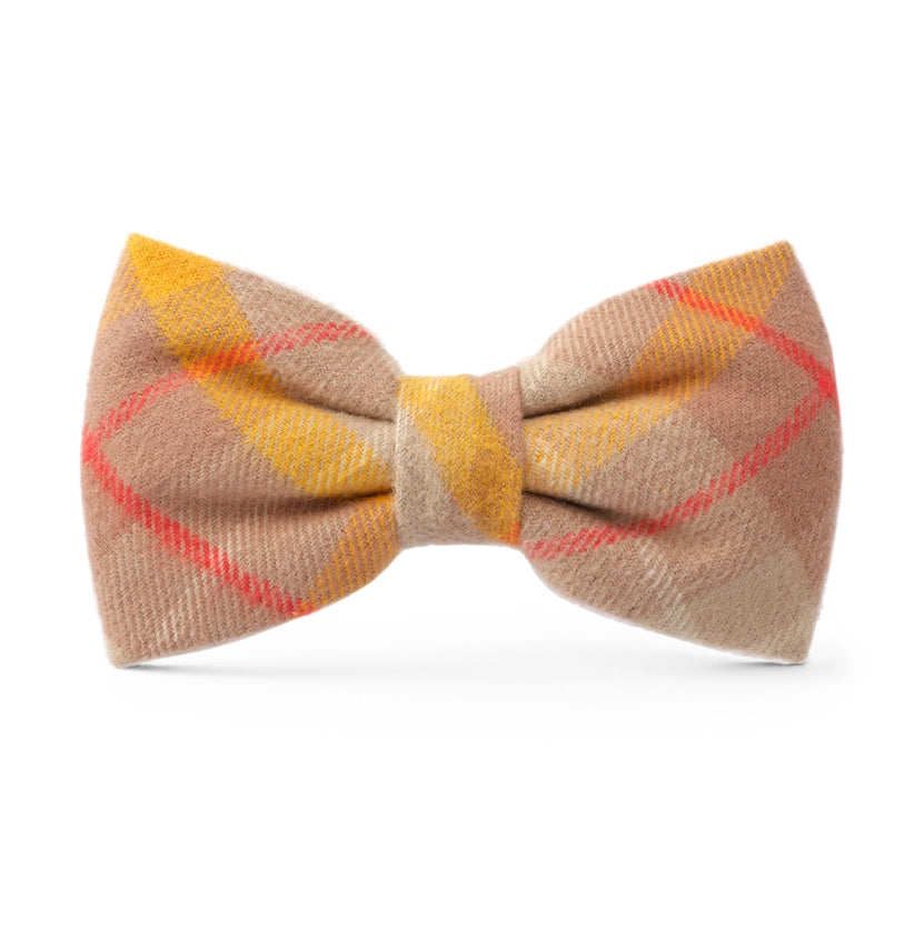 Mustard Plaid Flannel Fall Dog Bow Tie