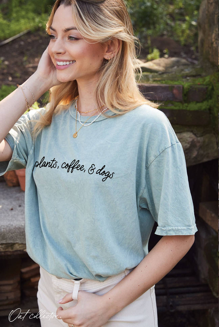 PLANTS COFFEE AND DOGS Mineral Graphic Top: LIGHT OLIVE