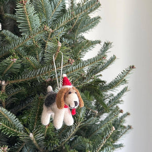 Felt Jack Russell Dog with Christmas Hat Ornament