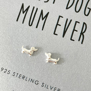 Sausage Dog 'Best Dog Mum' Sterling Silver Earrings