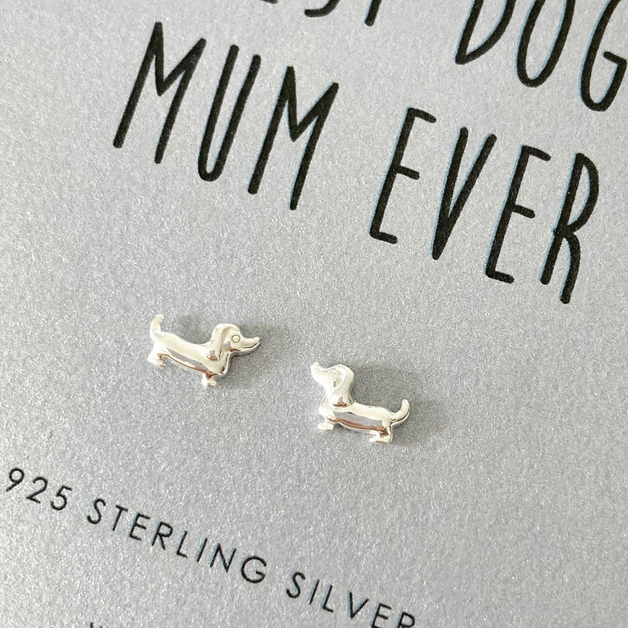 Sausage Dog 'Best Dog Mum' Sterling Silver Earrings