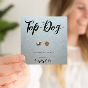 Sausage Dog and Paw Print Rose Gold or Silver Earrings