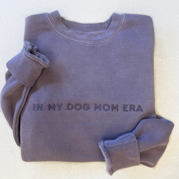 In My Dog Mom Era Embroidered Crew Sweatshirt - Pigment Plum