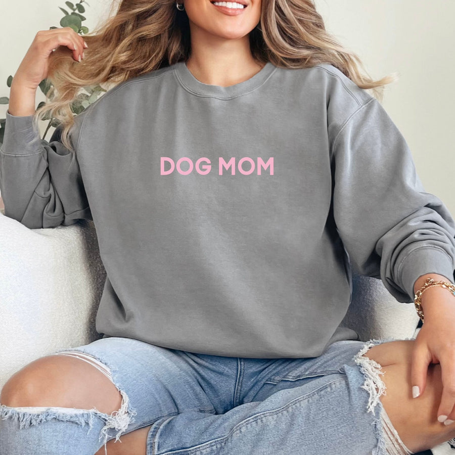 Dog Mom Gray and Pink Lightweight Sweatshirt