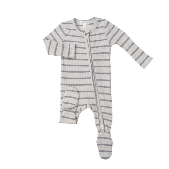 Gray and White Sand French Stripe Zipper Footie