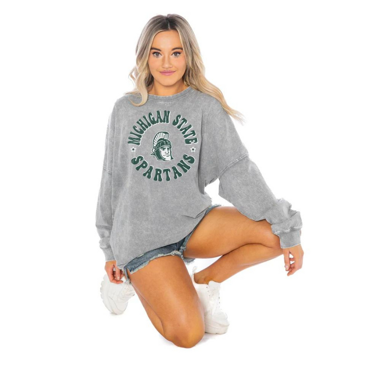 MICHIGAN STATE SPARTANS PLAYING AROUND FADED WASH PULLOVER