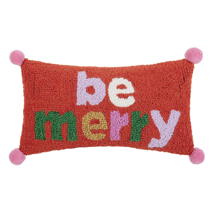 Be Merry W/Pom Pom Hook Pillow