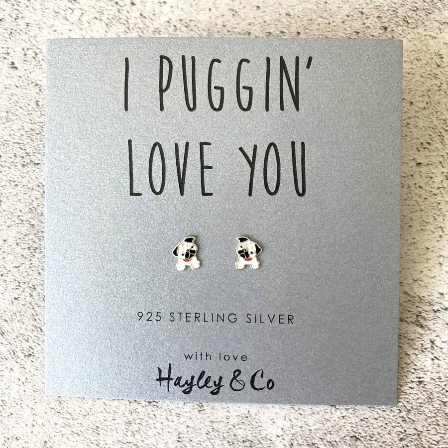 Pug Sterling Silver and Enamel Earrings