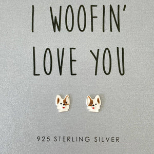Cute Little Dog Sterling Silver Stud Earrings