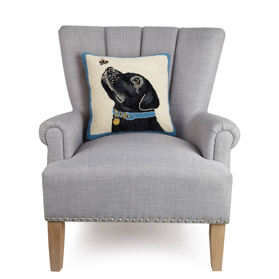 Black Labrador Dog With Bee Hook Pillow - Mary Lake Thompson