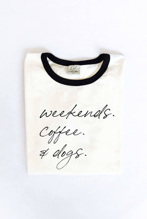 WEEKENDS COFFEE AND DOGS Ringer Graphic T-Shirt