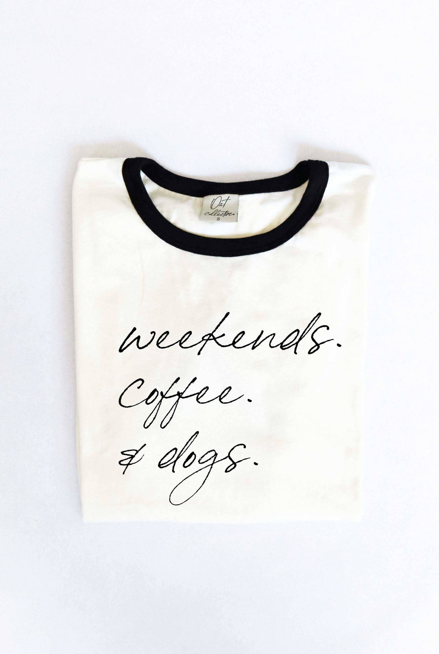 WEEKENDS COFFEE AND DOGS Ringer Graphic T-Shirt
