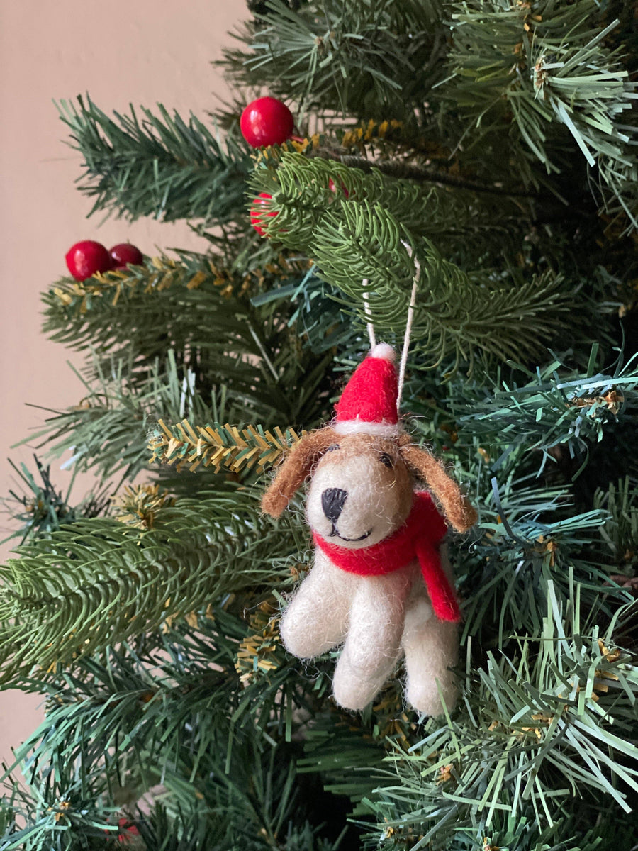 Felt Jack Russell Dog with Christmas Hat Ornament