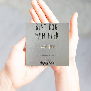 Sausage Dog 'Best Dog Mum' Sterling Silver Earrings