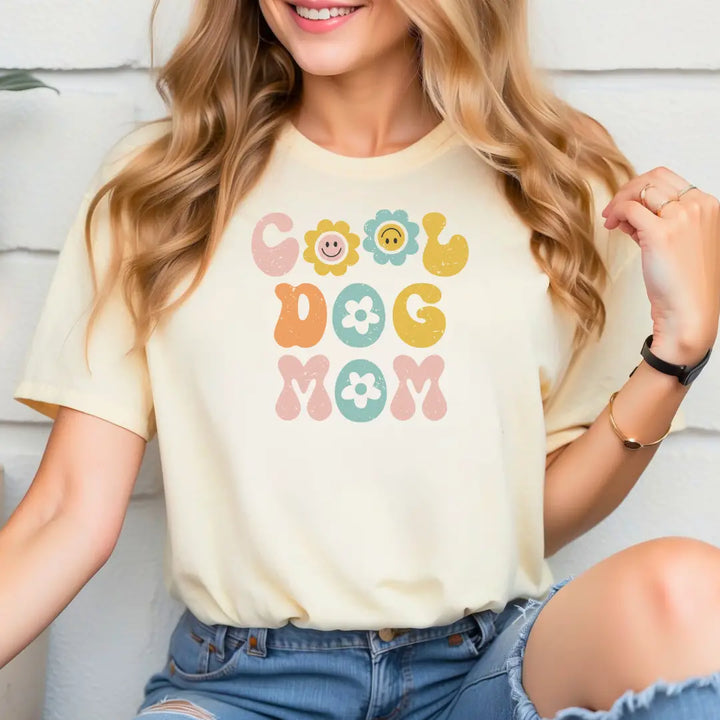 Distressed Cool Dog Mom Tee- Sand