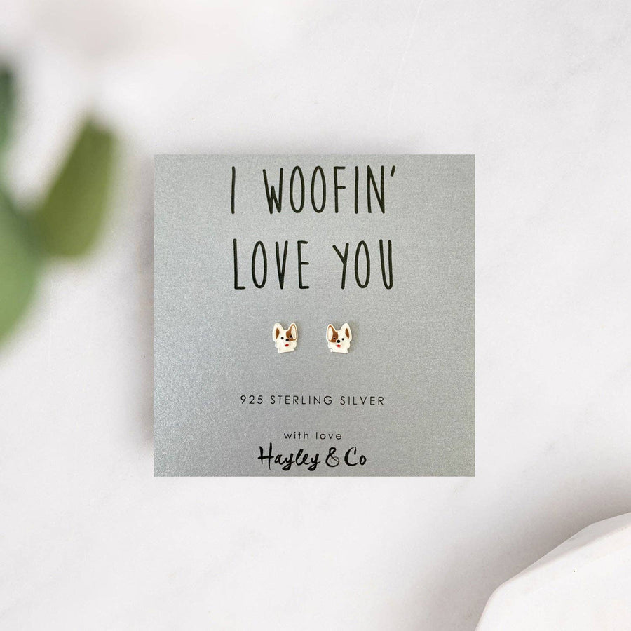 Cute Little Dog Sterling Silver Stud Earrings