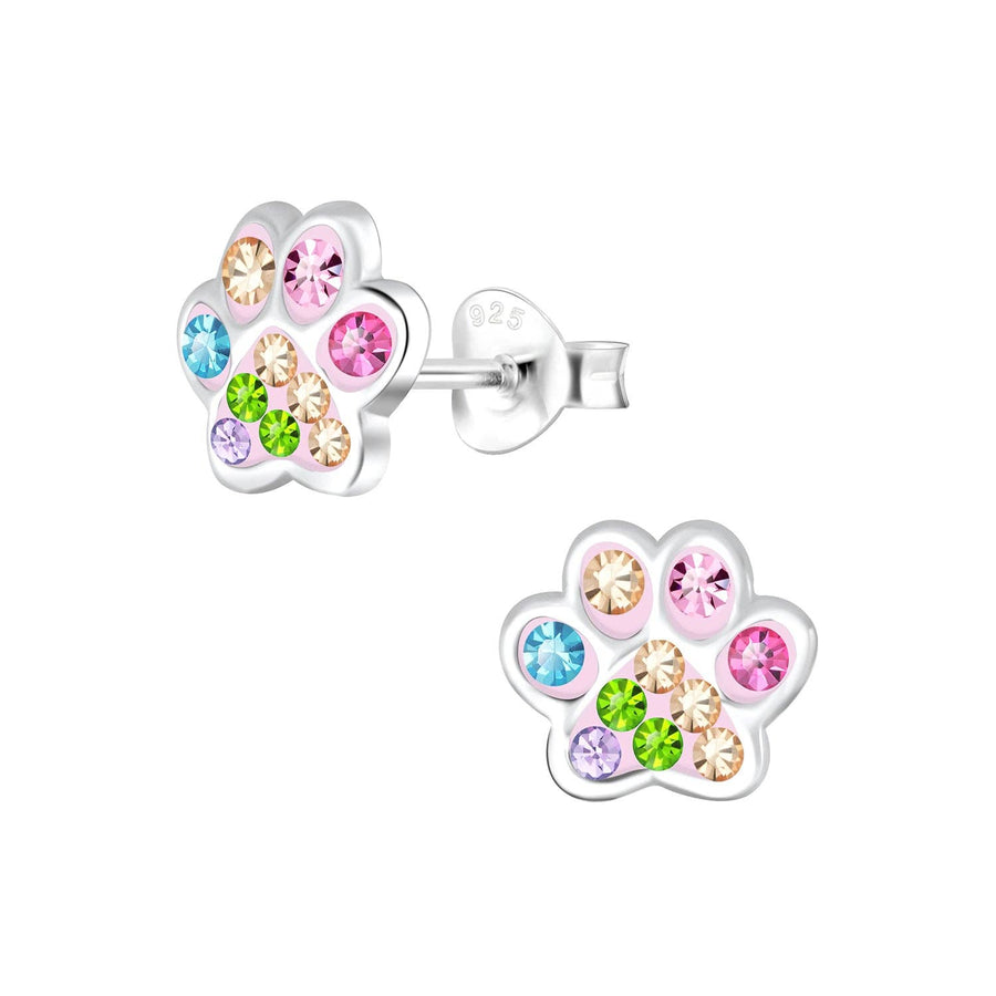 Sparkly 'Best Dog Mum' Paw Print Sterling Silver Stud Earrings