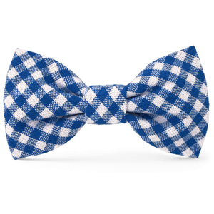 Lake Blue Gingham Dog Bow Tie