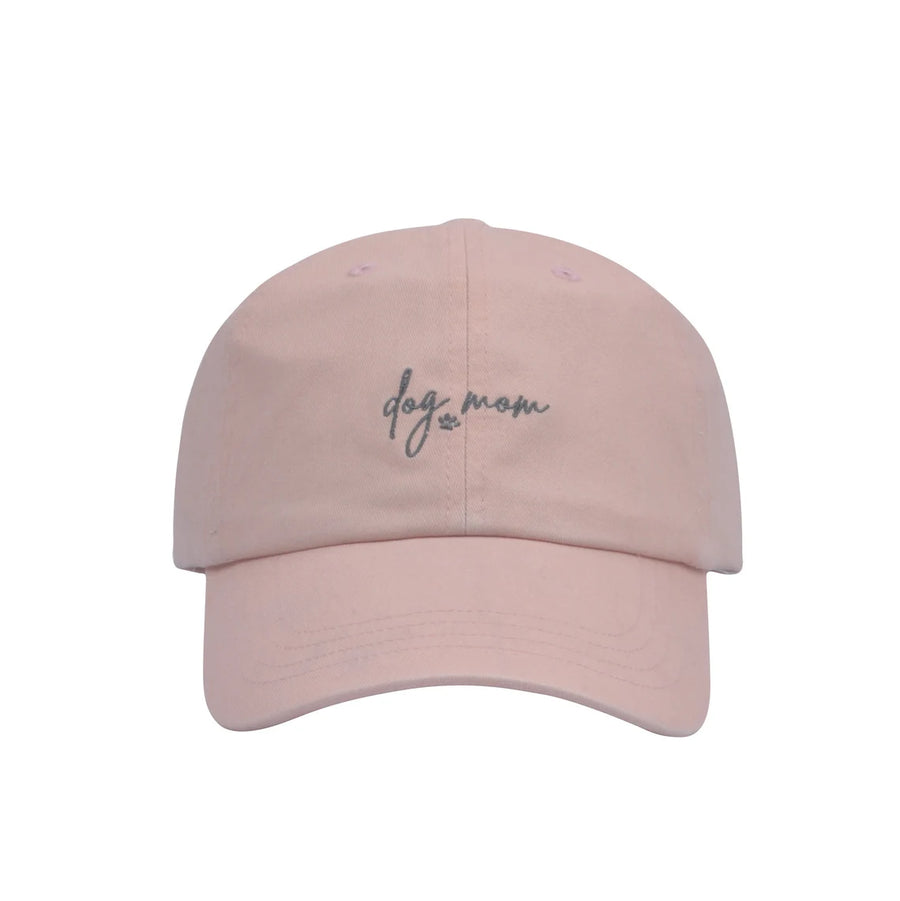 Dog Mom Script Embroidered Baseball Hat/Cap  - Pink/Gray