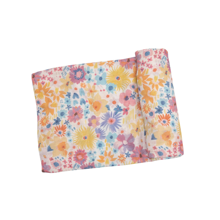 Painty Bright Floral Swaddle Blanket - Muslin