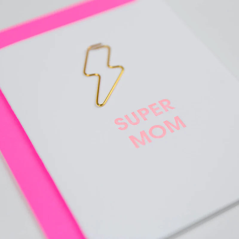 SUPER MOM | LIGHTNING BOLT PAPER CLIP LETTERPRESS CARD