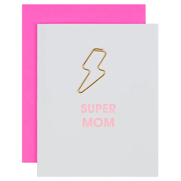SUPER MOM | LIGHTNING BOLT PAPER CLIP LETTERPRESS CARD