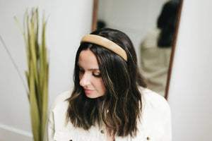 Vegan Leather Padded Headband - Khaki