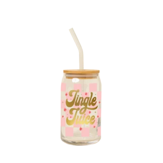 Holiday Can Glass w/Lid + Straw - Jingle Juice