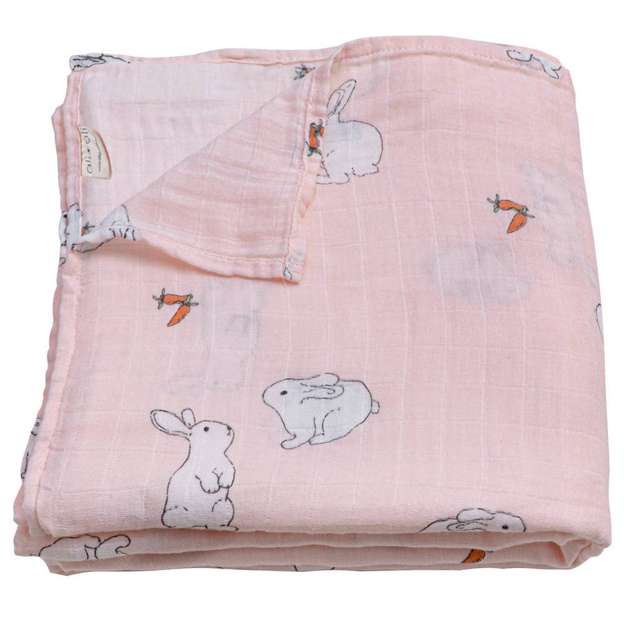 Ali+Oli Muslin Swaddle Blanket - Pink Bunny and Carrots
