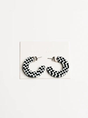 Ray Hoops In B+W checkered - Earrings